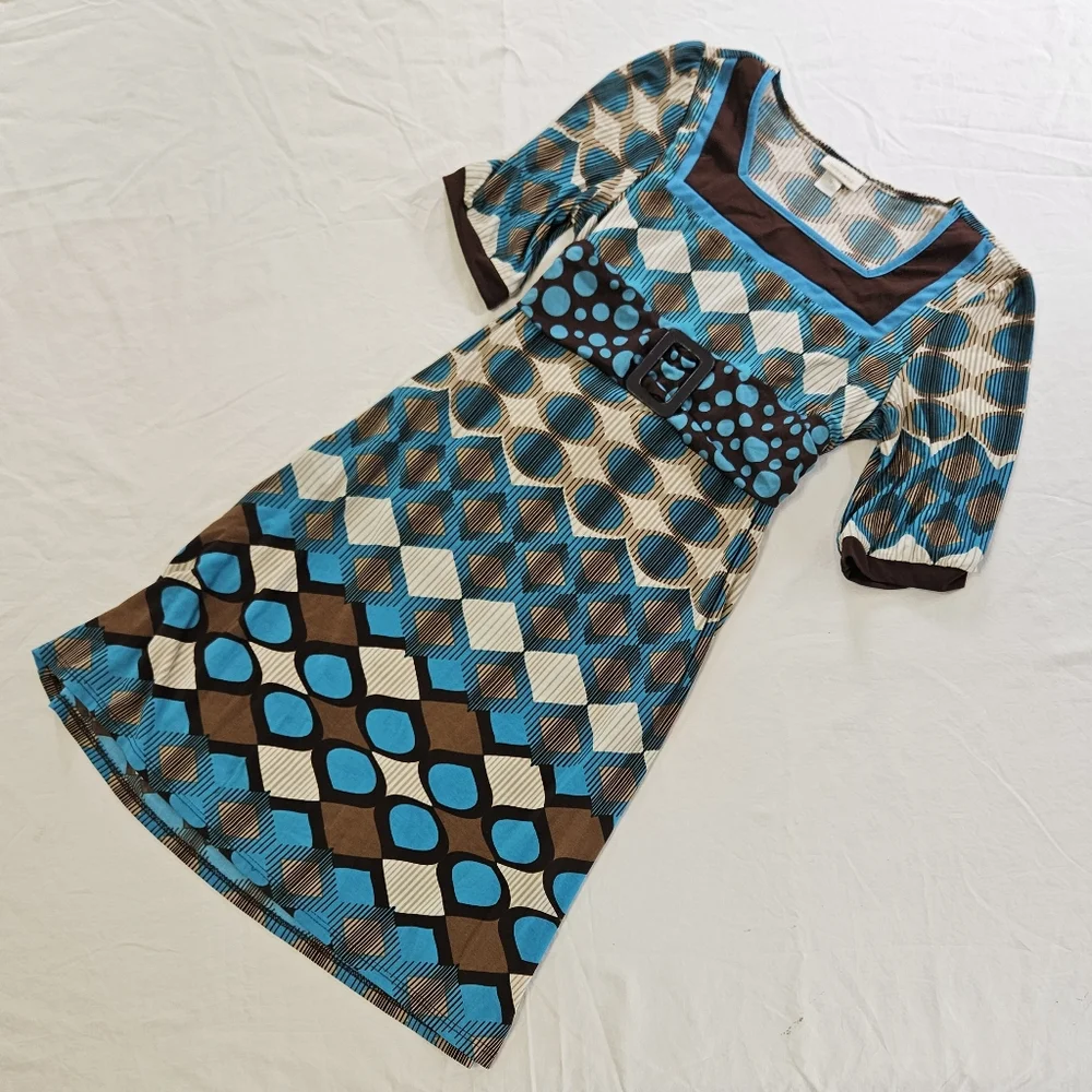 SALE! Girl's Limited Too Brown and Blue Patterned Square Neck Dress (size 16) - Picture 1 of 4